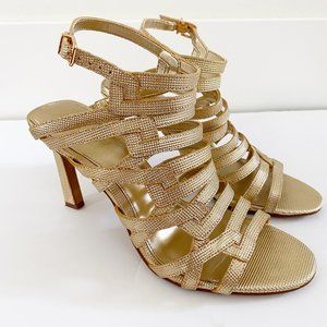 Vince Camuto Rejita Leather Cage Sandal Heels Gold